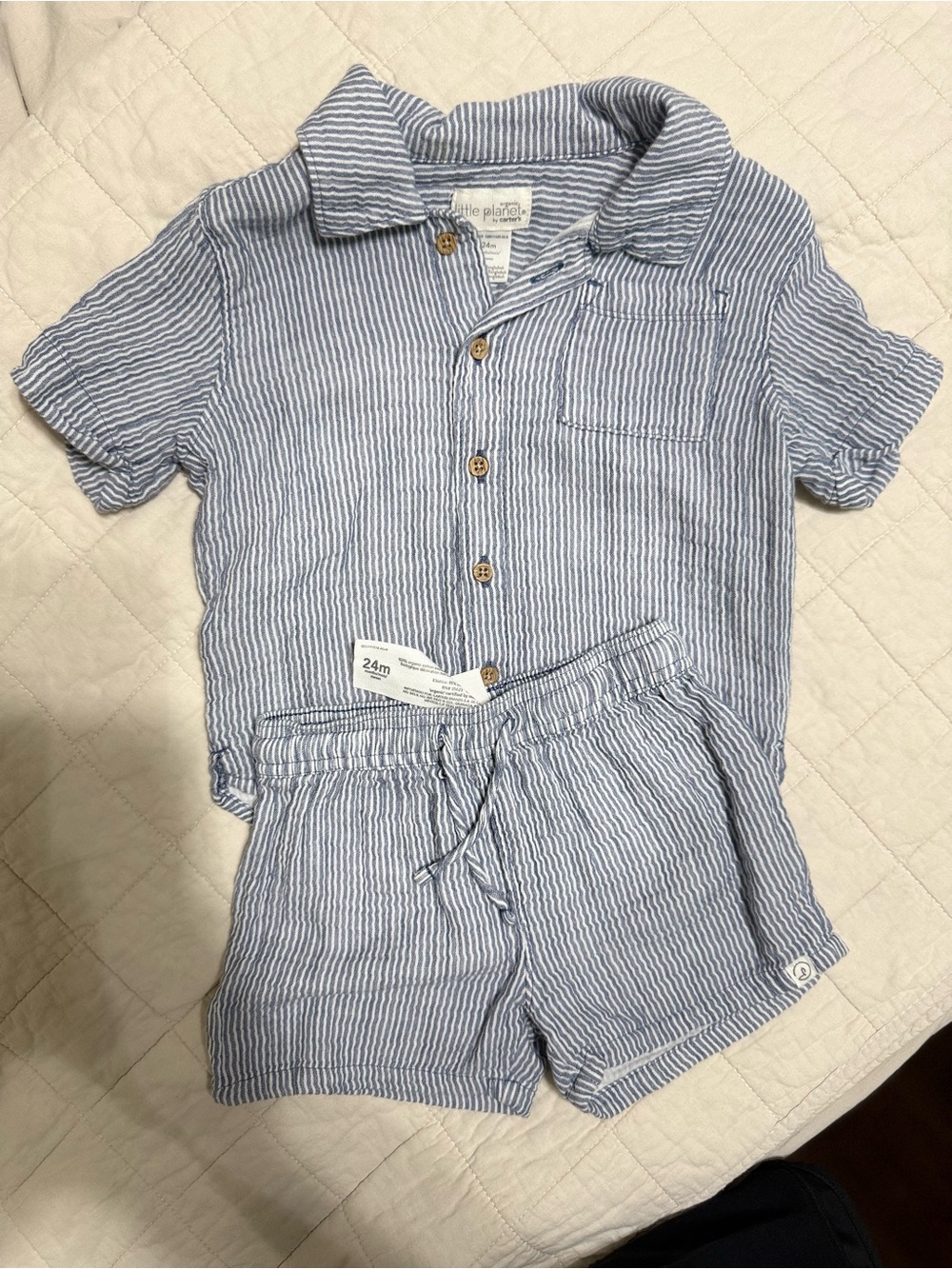 Little Planet by Carter’s Organic Cotton Blue Striped 2-Piece Outfit 24M